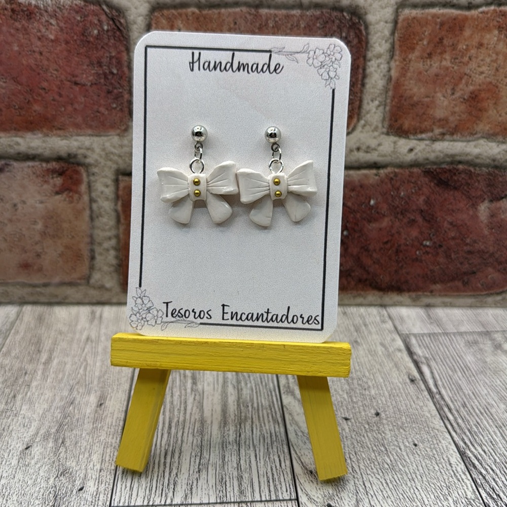 White Bow Earrings